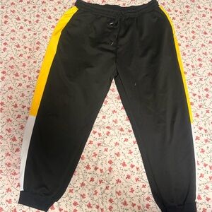 SHEIN Black Sweatpants with Yellow & White Side Panels